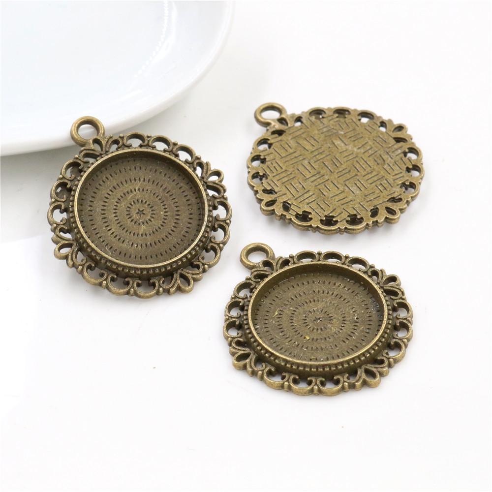 10pcs 20mm Inner Size Antique Silver Plated And Bronze Colors Pattern Style Cabochon Base Setting Charms Pendant