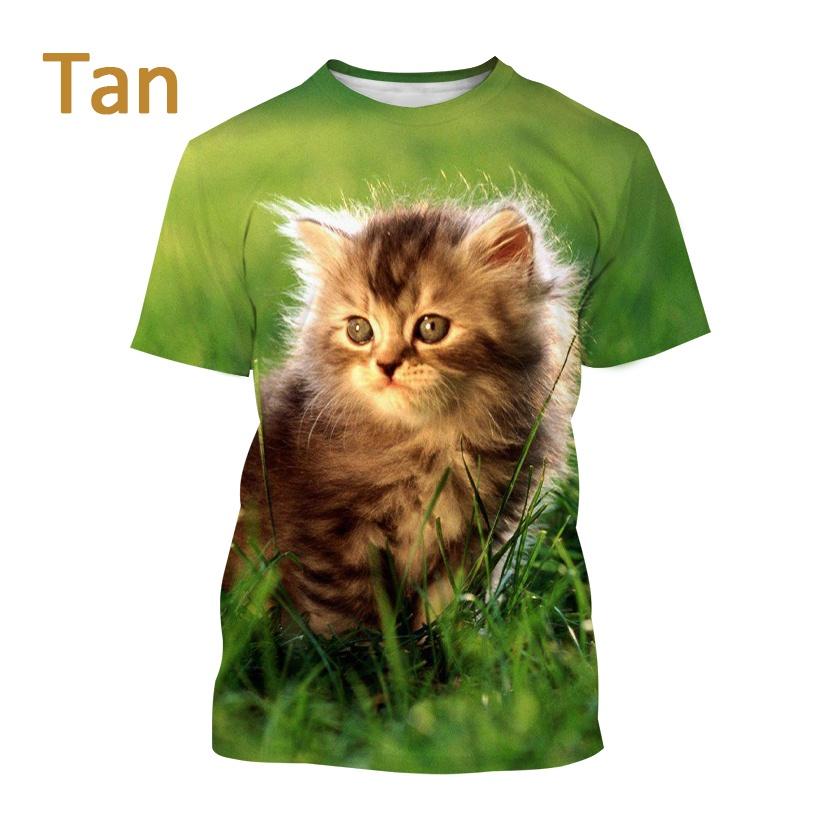 Summer Round Neck 3D Cat Pattern Printed Top Fashionable Casual Short Sleeved Children's Boy and Children's Girl Kids Unisex T-shirts