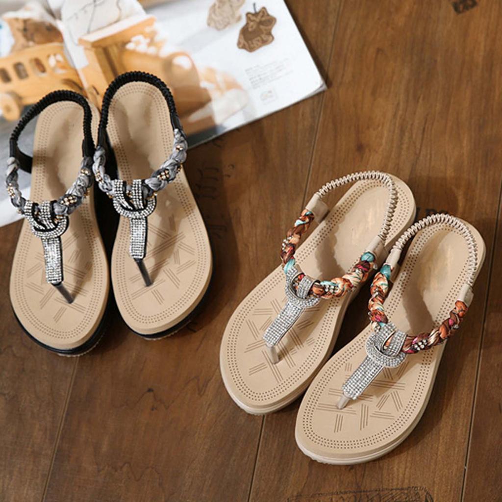 Women'S Bohemia Sandals Summer Vintage Beach Beaded Ankle Strappy Sandal Athletic Hiking Shoes Outdoor Walking Shoe For Woman