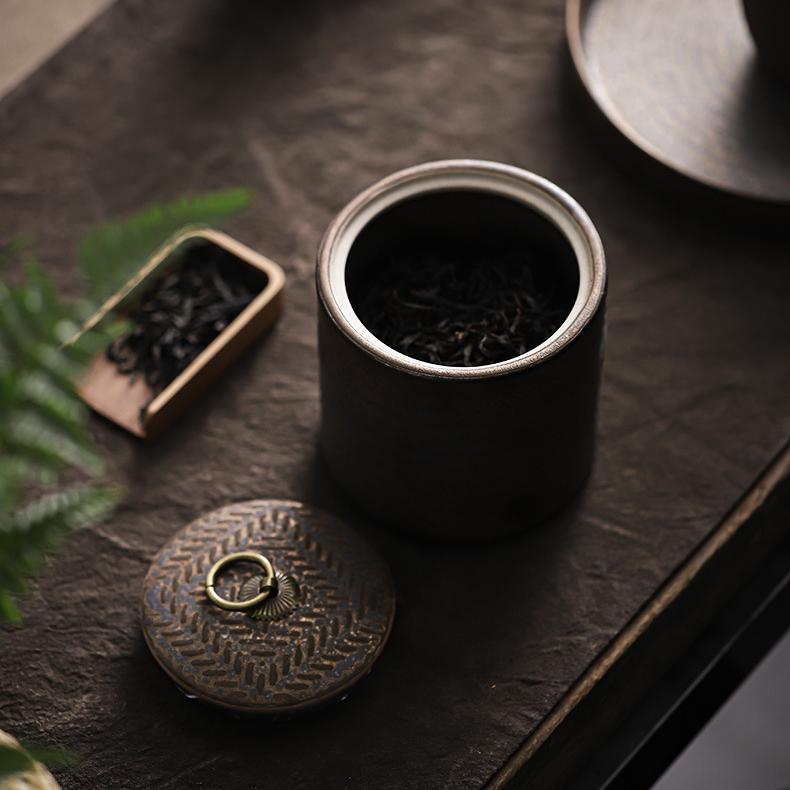 Tea Jar Ceramic Storage Box Vintage Distressed Decorative Jars Household Moisture-proof Sealed Jar Nut Food Storage Container