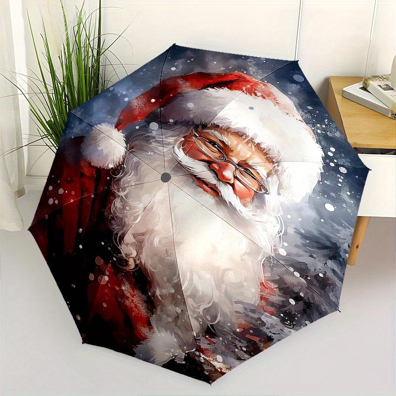 

Santa Claus, Christmas Themed Automatic Opening and Closing Umbrella Creative Design Umbrella, Portable Tri fold Small Umbrella for Men an