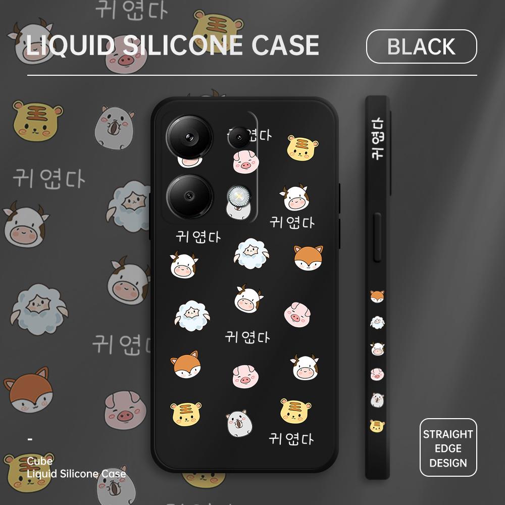 

Чехол для телефона с мультяшным красочным узором, квадратный, жидкий, силикон, TPU, полное покрытие камеры, противоударный защитный чехол для Xiaomi Redmi iPhone Xiaomi 13T Pro чёрный