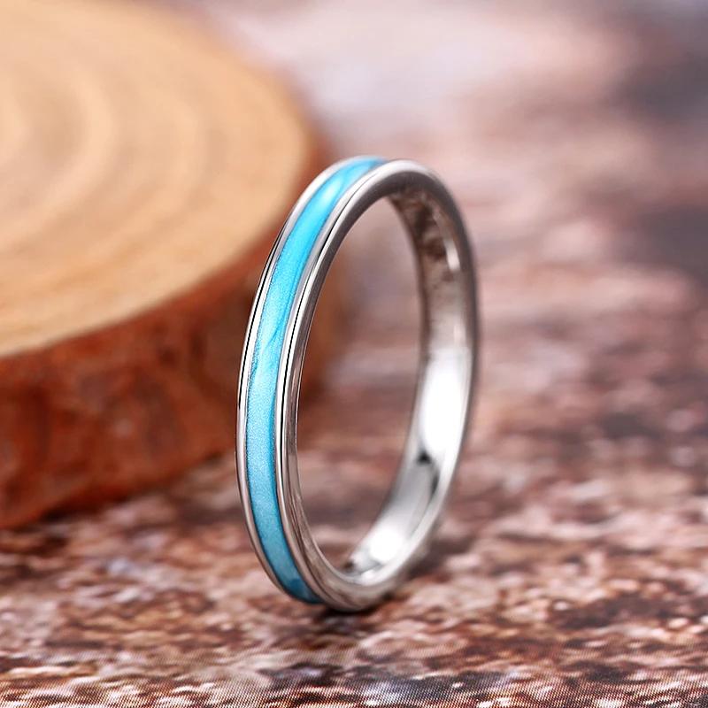 Bague Huitan Émail Bleu pour Femme Design Élégant Simple Accessoires de Fête Mariage Mode Polyvalente Quotidienne Métal Couleur Cuivre Bijoux