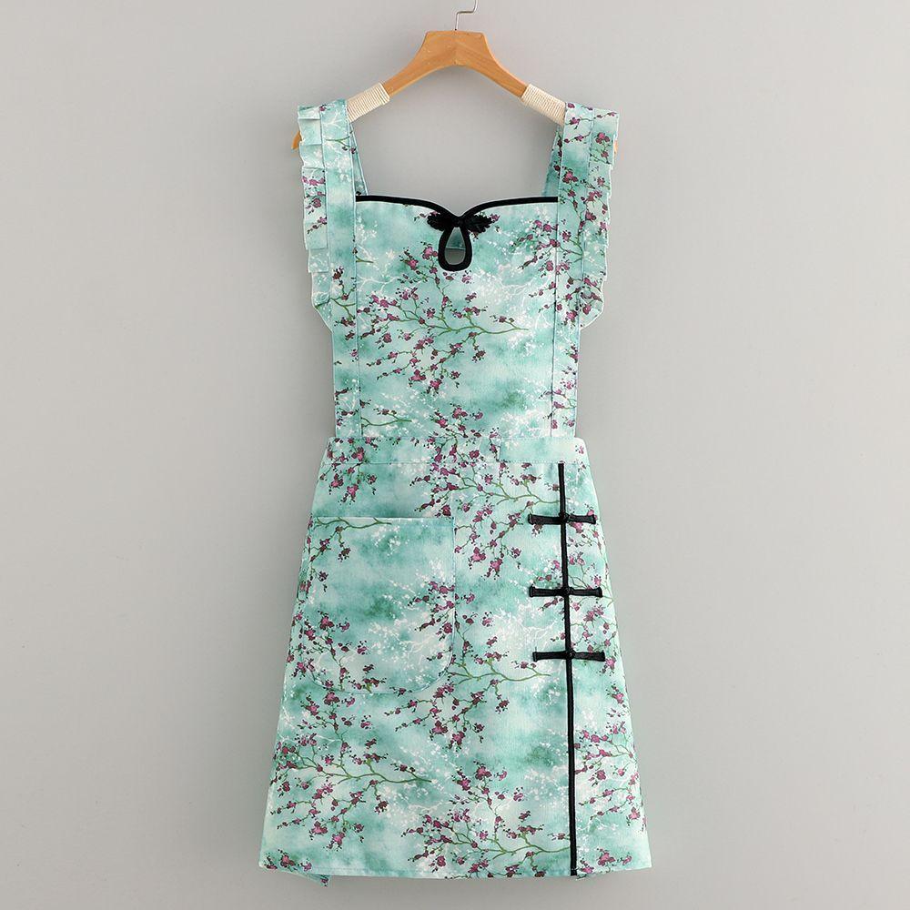 Women s Traditional Chinese-style Apron, Kitchen Apron, Princess-style Overgarment Apron apron green