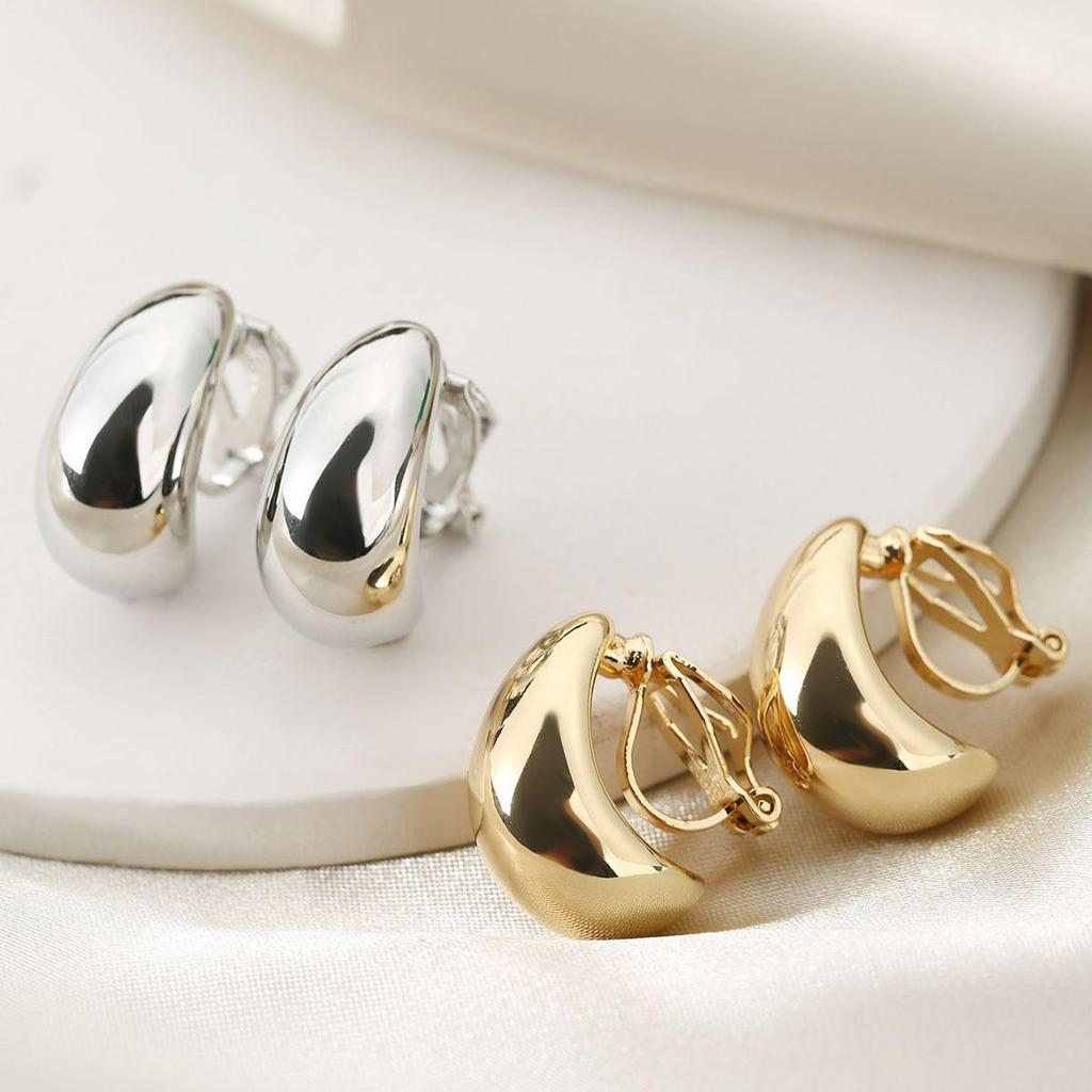 Trendy Water Drop C-Shaped Lightweight Stud Earrings with Versatile Bean Ear Cuffs