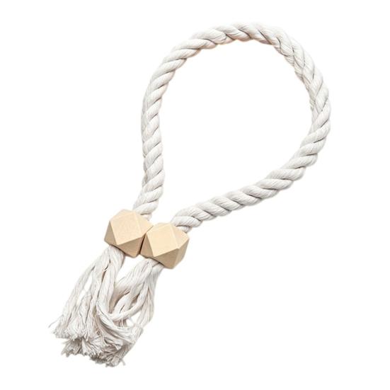 1Pc Boho Magnetic Curtain Tieback, Twisted Rope Wooden Bead Curtain Holders, Decorative Drapery Holdbacks for Bedroom Living Room