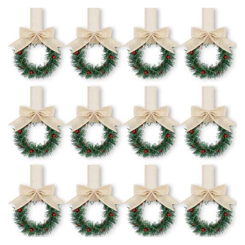 6 STÜCKE Weihnachts-Hauskränze mit karierter Schleife zum Aufhängen an Schranktüren, dekorativer Kranz für Küche, Fenster, Feiertagsdekoration