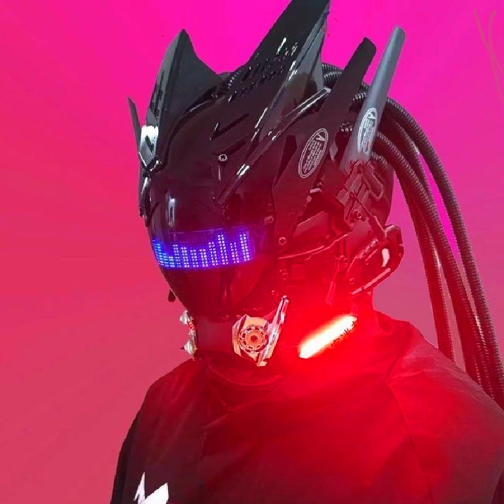 Cyberpunk LED face mask helmet with built-in LED display screen, role-playing Halloween fitness party music festival props