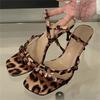 Fashion Eilyken Summer Fashion Leopard Narrow Band Woman Slippers Thin Low Heels Party Stripper Ladies Mules Slides Zapatos Mujer