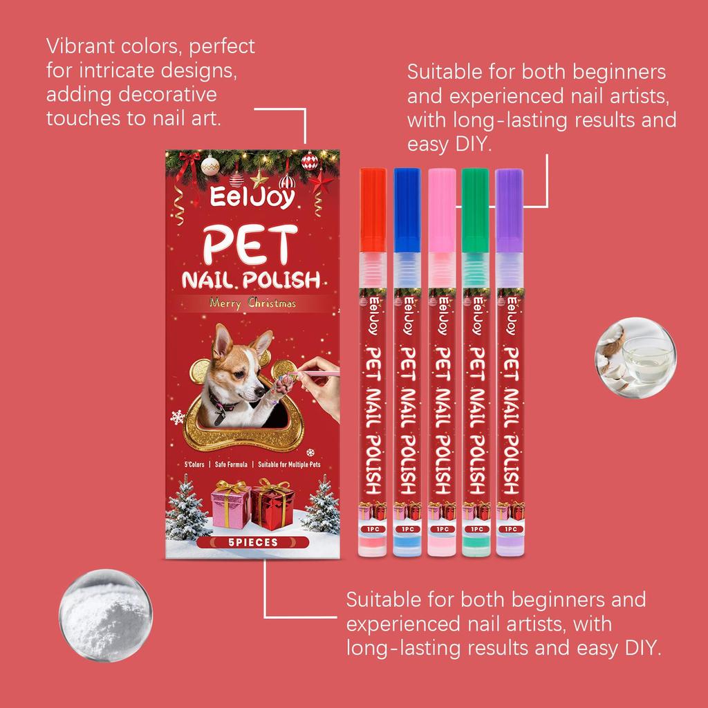 5pcs EelJoy Pet Nail Polish Pens | For Dogs & Cats | Gentle Formula | Long-Lasting Nail Art | Pet Nail Polish | Pet Manicure Set