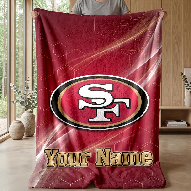 San Francisco 49ers Custom Flannel Throw Blanket Print Your Name Text Soft Warm Blanket Holiday Present