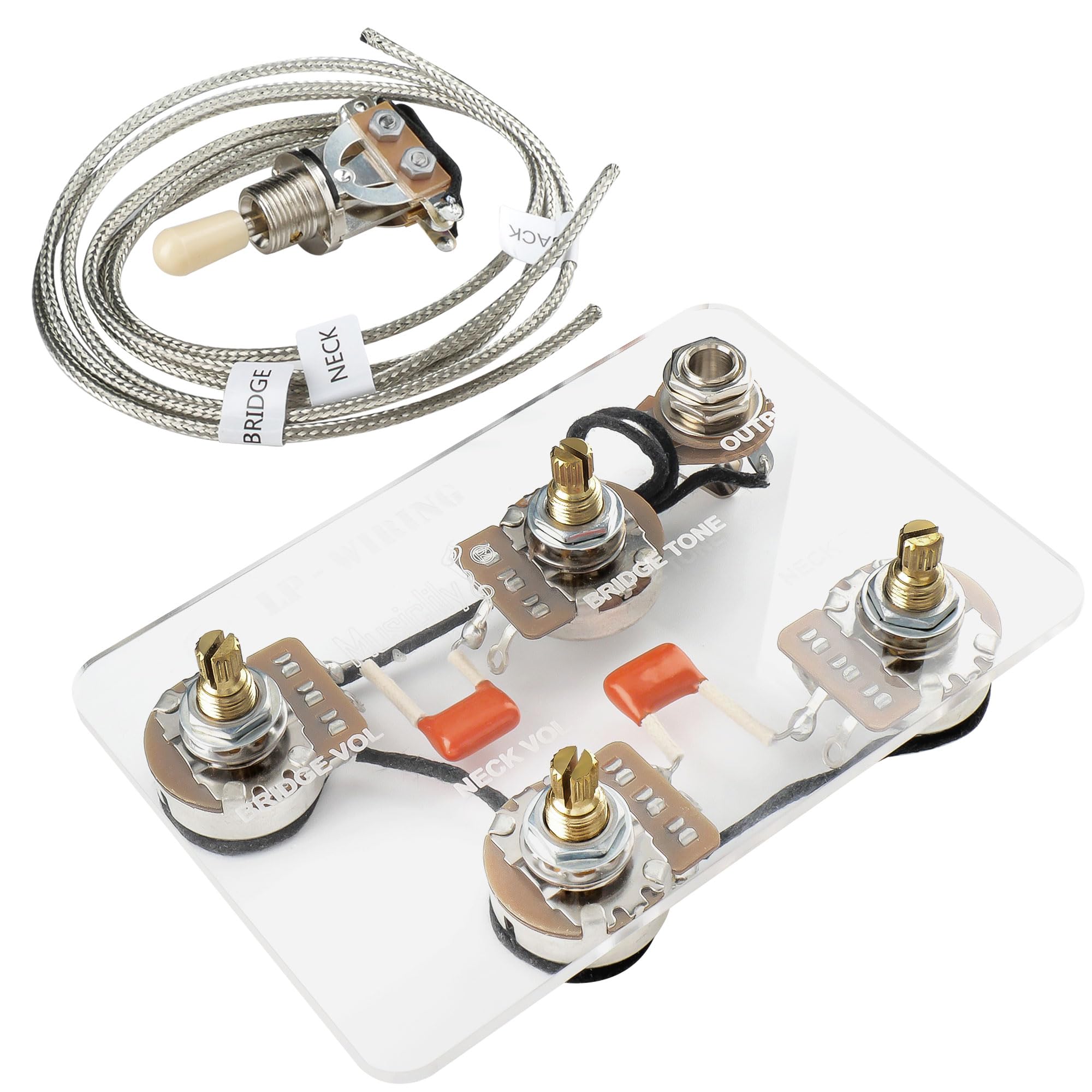 

Набор проводки Musiclily Pro LP Standard Modern 60-х для электрогитар Les Paul с никелевыми переключателями, предварительно распаянный