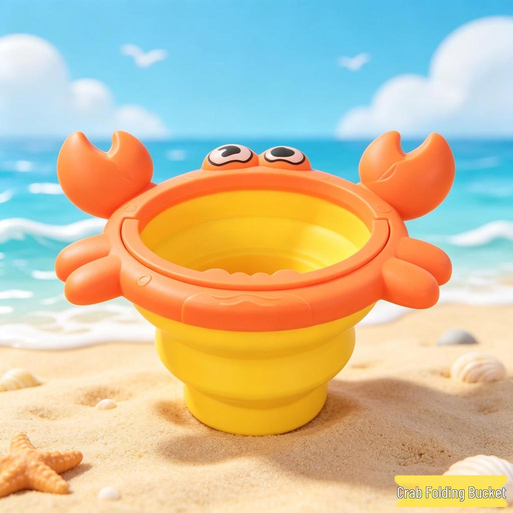 Faltbarer Strandeimer & Sandspielzeug-Set für Kinder: Weiche Gummi-Wassereimer, Schaufel und Sprinkler-Werkzeuge.