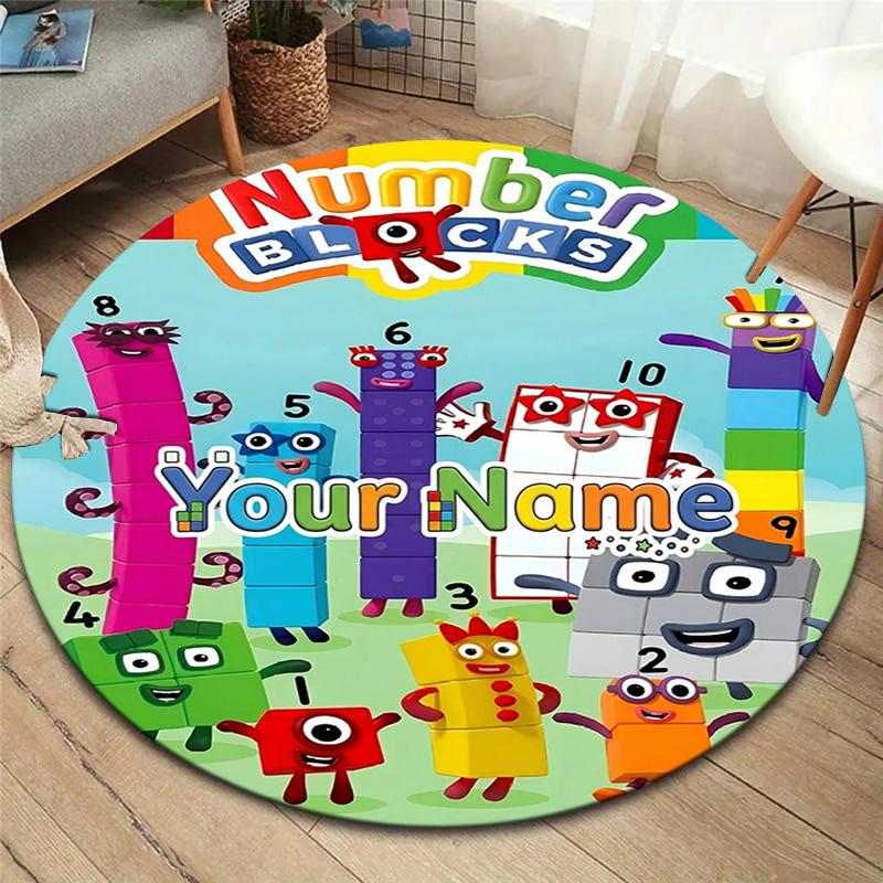 Blocks Clouds Custom Name Round Area Rug Carpet Rug For Living Room Bedroom Sofa Playroom Decor Nonslip Floor Mat