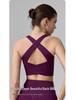 Women's Wide-Strap Cross-Over Sports Bra with Side Support, Shock Absorption, Fixed Cups, Hollow Back, Yoga Vest