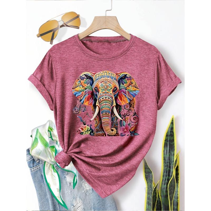 Printed Fashion Retro Style Women's Spring, Summer and Autumn Casual Sports Style Tops Round Neck Short-sleeved T-shirts