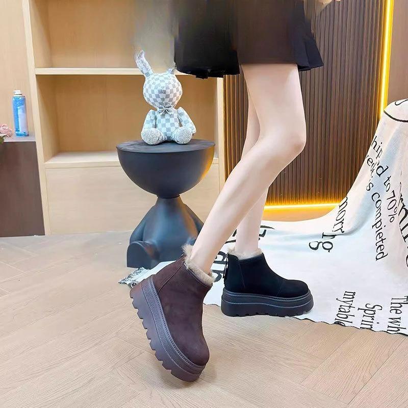 New Thick-soled Height-increasing Snow Boots for Women, Fleece and Thickened Short Boots and Cotton Shoes