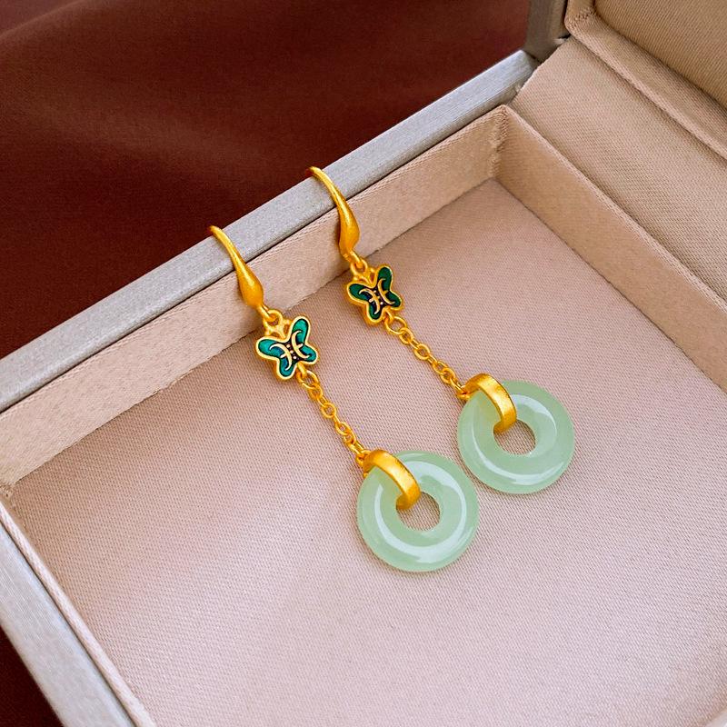

Elegant Hanfu Geometric Butterfly Jade Earrings for Women