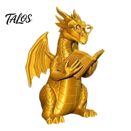 Collectible Dragon Ornament Reading Figurine with Glasses, Statue, 3D Printed Sculpture Decoration Bookshelf Decor, Whimsical Desktop Ornament,