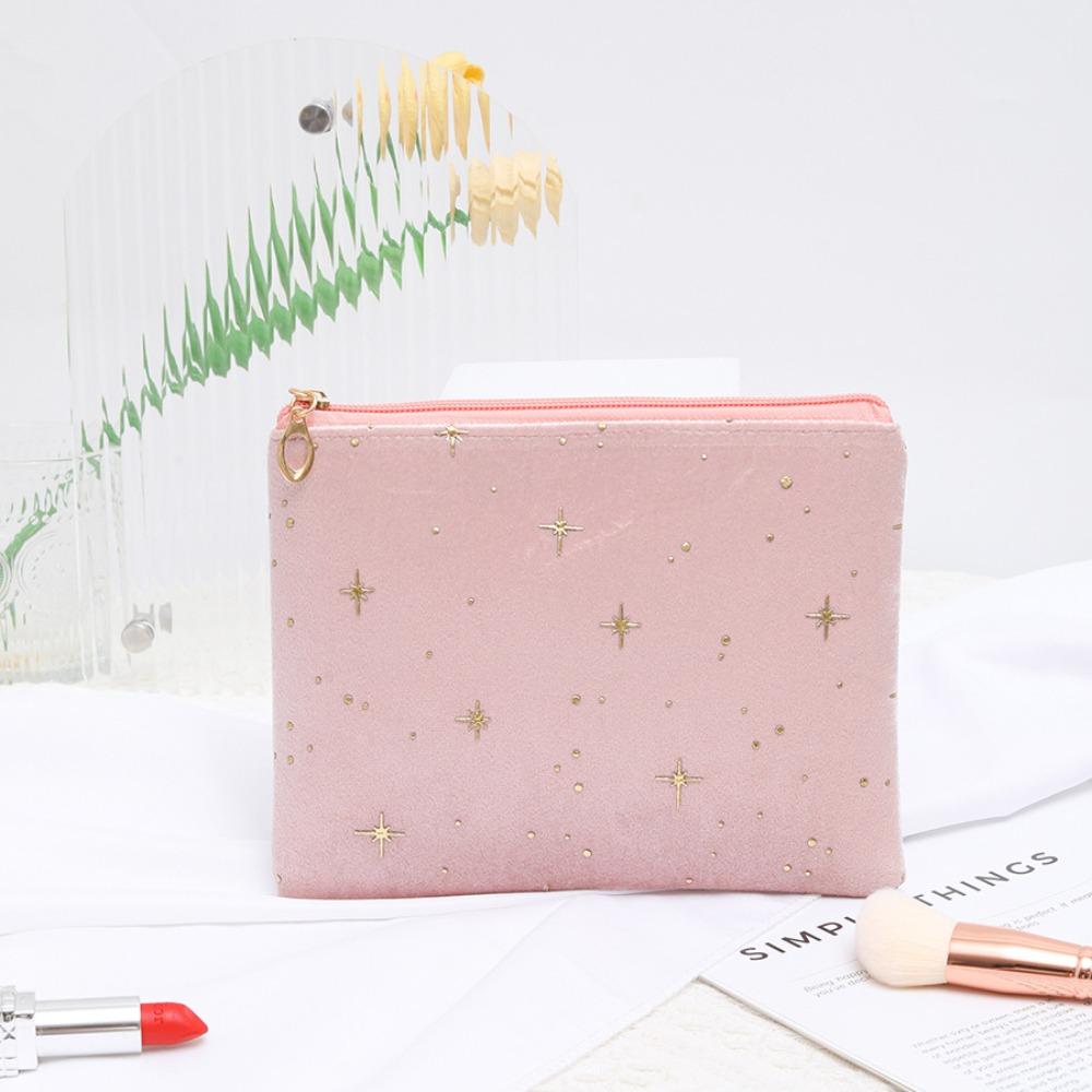 

Fashion Portable Cosmetic Bag Hot Stamping Star Pattern Soft Velvet Women Toiletry Bag with Zipper Make Up Storage Bag розовый