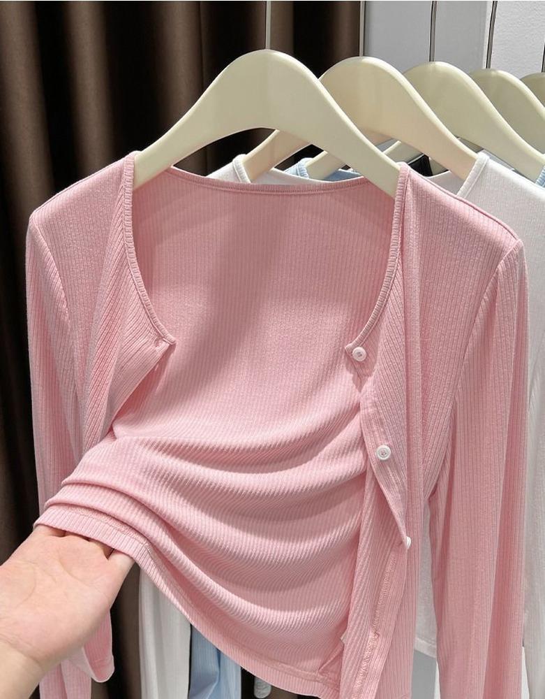 Damen Rippstrick Cardigan Jacken Sonnenschutz Überwurf Schal Hemd Locker Lässig Einfarbig Langarm Gestrickt Dünn Kurze Mäntel