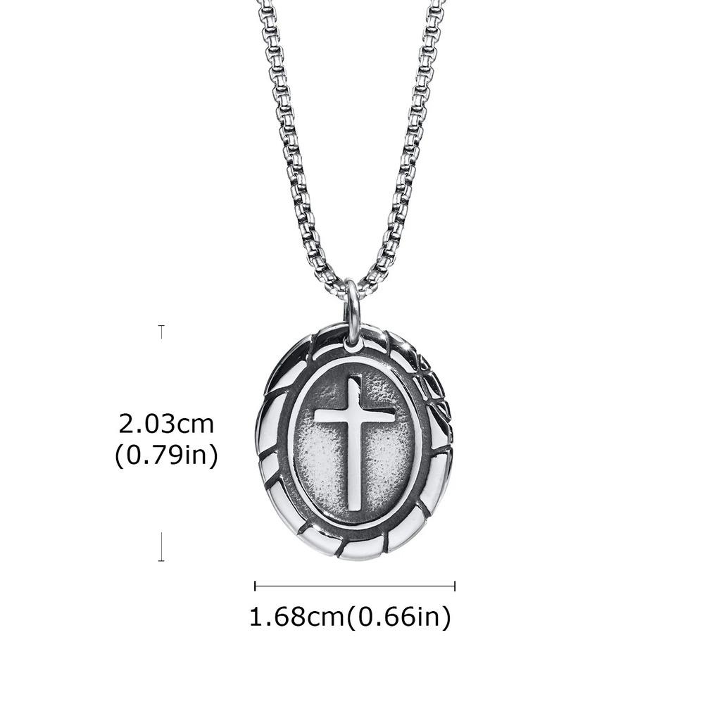 Vnox Oval Double Sided Cross Pendant Necklace for Men, Stainless Steel Gold Silver Color Chain Necklace Religious Faith Collar