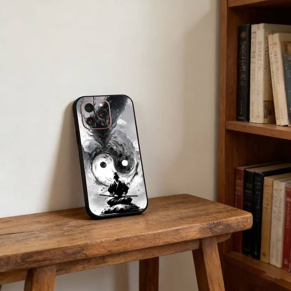 Japanese Art Dragon Yin Yang Phone Case For iPhone 17, 16,15,14,13,12,11 Plus,Pro Max, Others Soft Black Cover