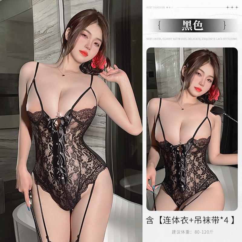 New sexy lace perspective waist onesie cross strap hot temptation sexy lingerie women
