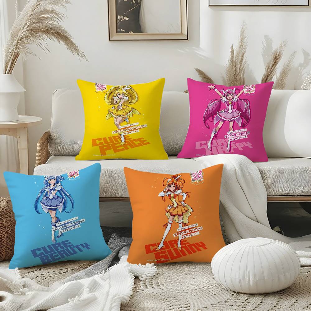 Pillow Case Cartoon S-Smile P-Precures Home Dorm Chair Back Short Plush Double-Sided Printing Office Nap Time Cushion Cover