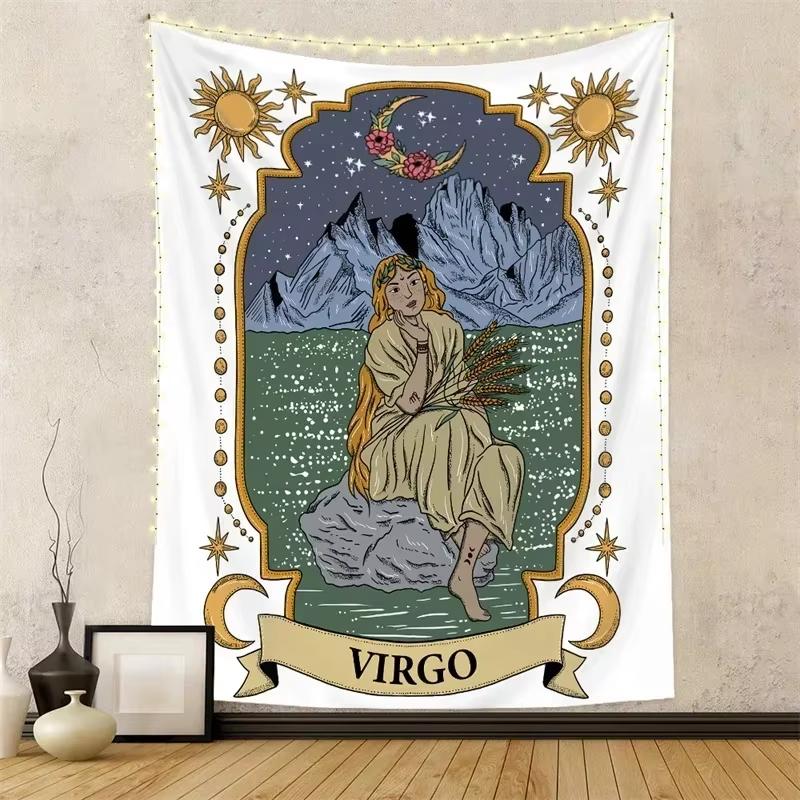 Twelve Constellations Wall Tapestry Hanging Tarot Hippie Wall Rugs Moon Sun Wall Art Decor Background Cloth Mandala Home Decor