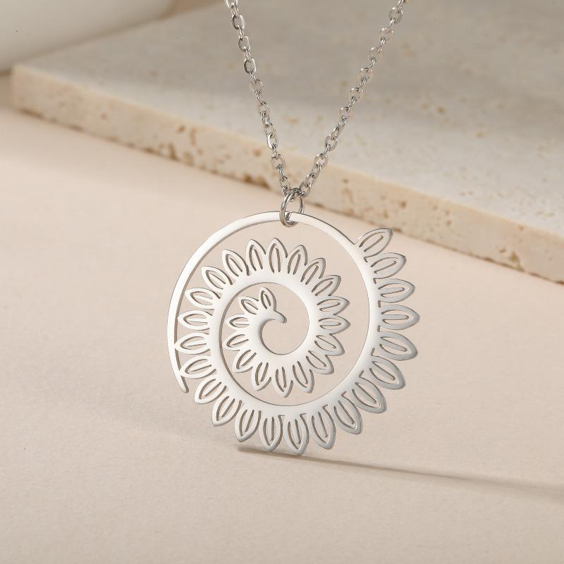 Meier Spiral round petal necklace stainless steel gold baroque aesthetic flower pendant chain