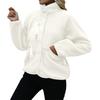 Damen Stehkragen Fleecejacke Knopfleiste Lässige Oberbekleidung Langarm Leichtes Sportliches Oberteil mit Tasche