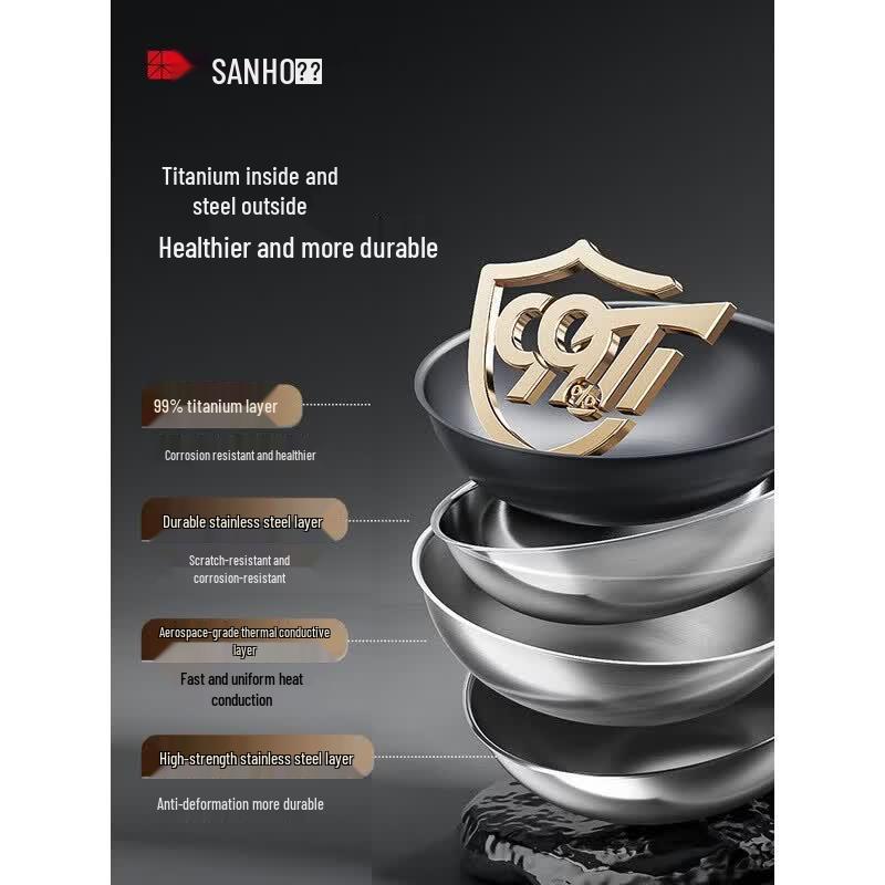 Sanhe 99 Titanium Uncoated Non-stick Wok