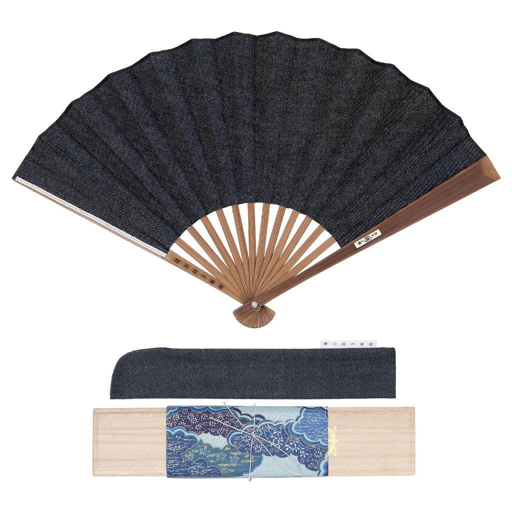 Denim Okayama Made in High Quality Cloth Nishikawa Shoroku Wrapped [Ginyanma] Men's Fan, Denim, Japan, Fan, Men's, Unisex, Shoten,