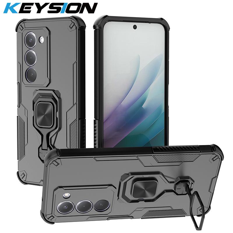 KEYSION Funda Blindada Antigolpes para Redmi 15 169.5mm 171mm Silicona+PC Soporte de Anillo Metálico Vertical Funda para Teléfono para Redmi 15 5G