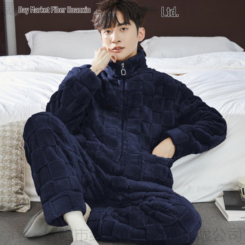 Men's Thickened Coral Fleece Long-Sleeve Flannel Pajama Set for Autumn and Winter - Wearable Outdoors