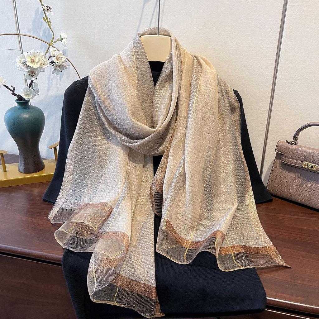 New Retro High-end Temperament Shawl with Yarn Scarf Korean Style Fashionable Light Luxury Silk Temperament Scarf for Women