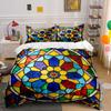 Colorful Geometric Stained Glass Décor Set Comfortable Duvet Cover Bedding Set Included 1*Duvet Cover & 2*Pillowcases, Gift