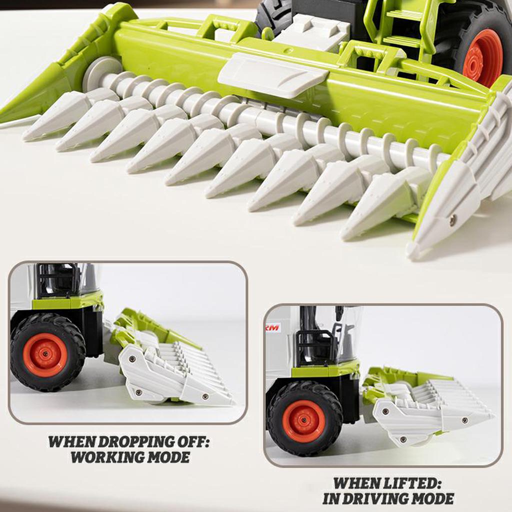 Remote Control Harvester Toy, 1:24 Scale Spray Farm Toy with Corn Cutting Head LED Lights Sound Effect, Birthday Gift for Kids Boys, Style B