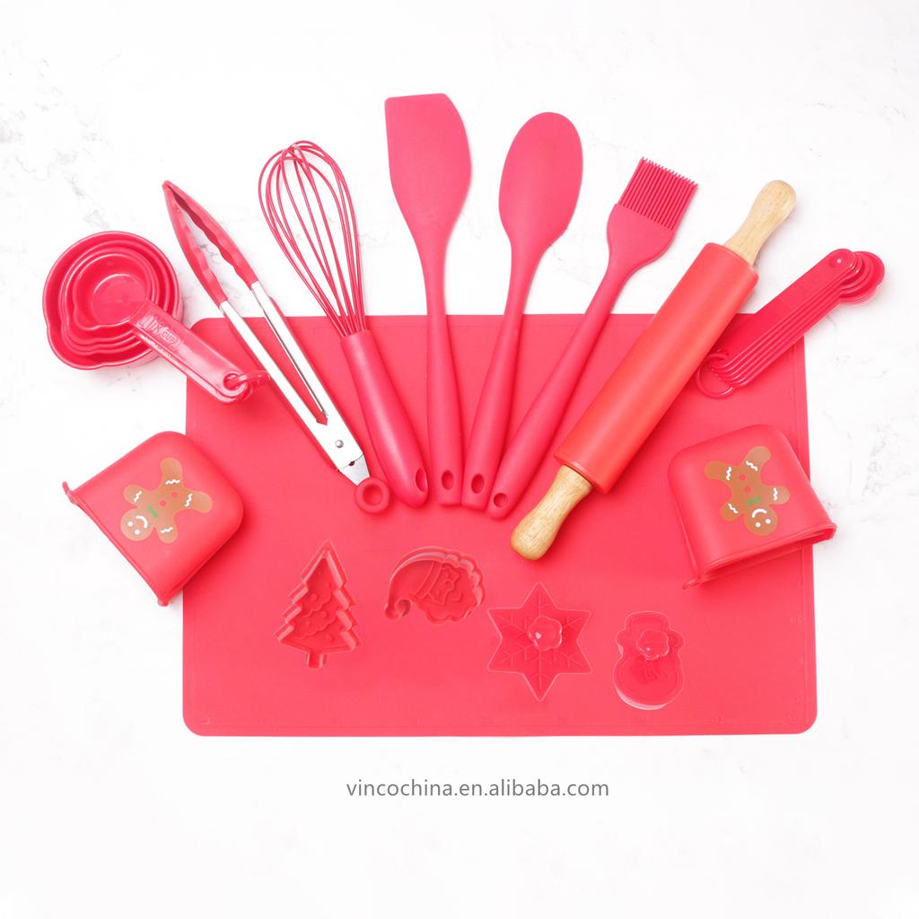 Christmas 24PCS Kitchen Bakeware Set Measuring Spatula Whisk Silicone Mat Tong Baking Cake Tools and Accessories Bake Set