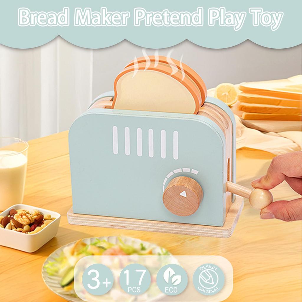 UMU Toy Bread Maker Kitchen Wooden Pretend Play Set with Toast Food Realistic Montessori Natural Gift for Cooking Toy Set Set, Cookware, Toy, Toys,