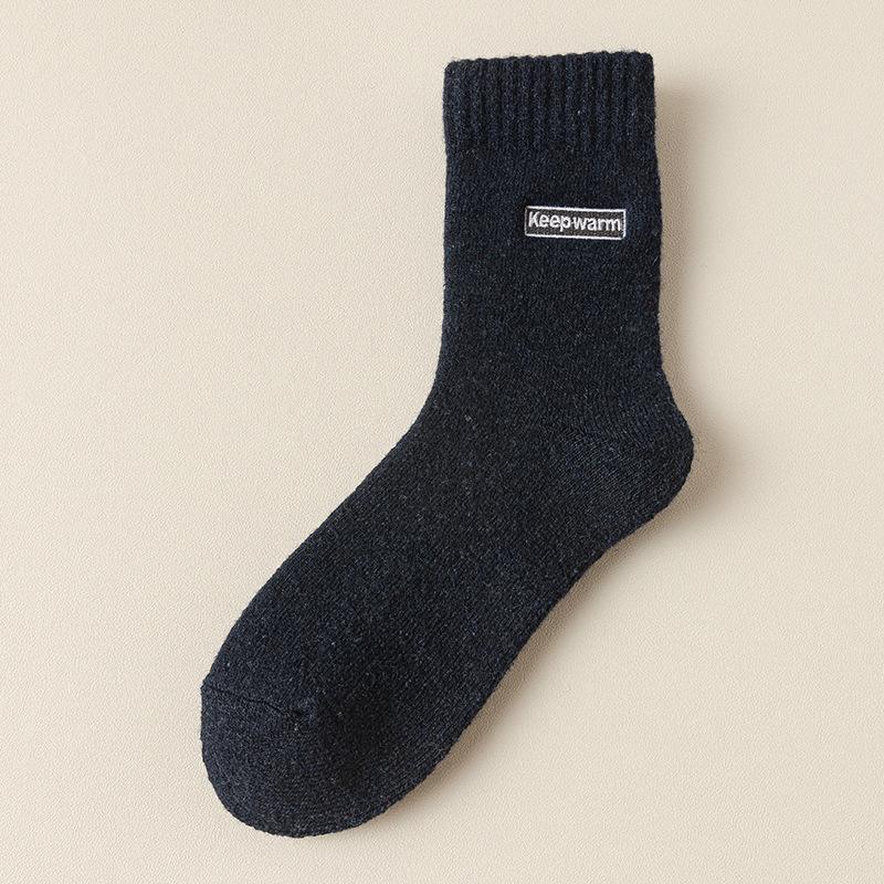 Wollsocken Herren Mittellange Socken Saison Warm Plüsch Verdickt Frottee Socken Bestickte Buchstaben Super Dicke Herrensocken