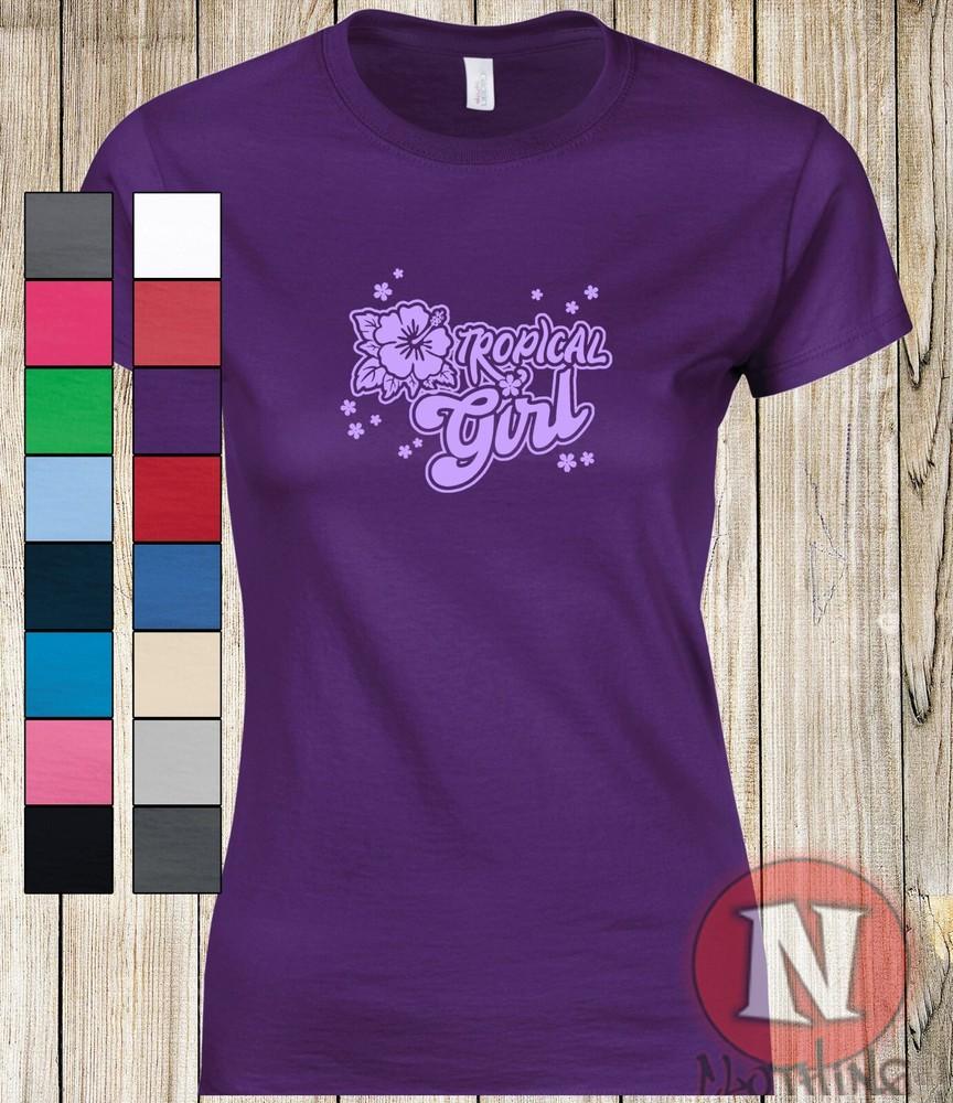Tropical girl t-shirt ladies fitted beach graphic art tee teeshirt