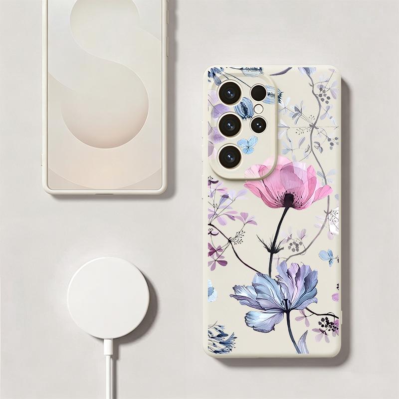 Cartoon Daisies Flowers Liquid Silicone Case For Samsung S26 Ultra S25 S24 Plus S23 S22 Ultra Magnetic For Magsafe Soft Cover