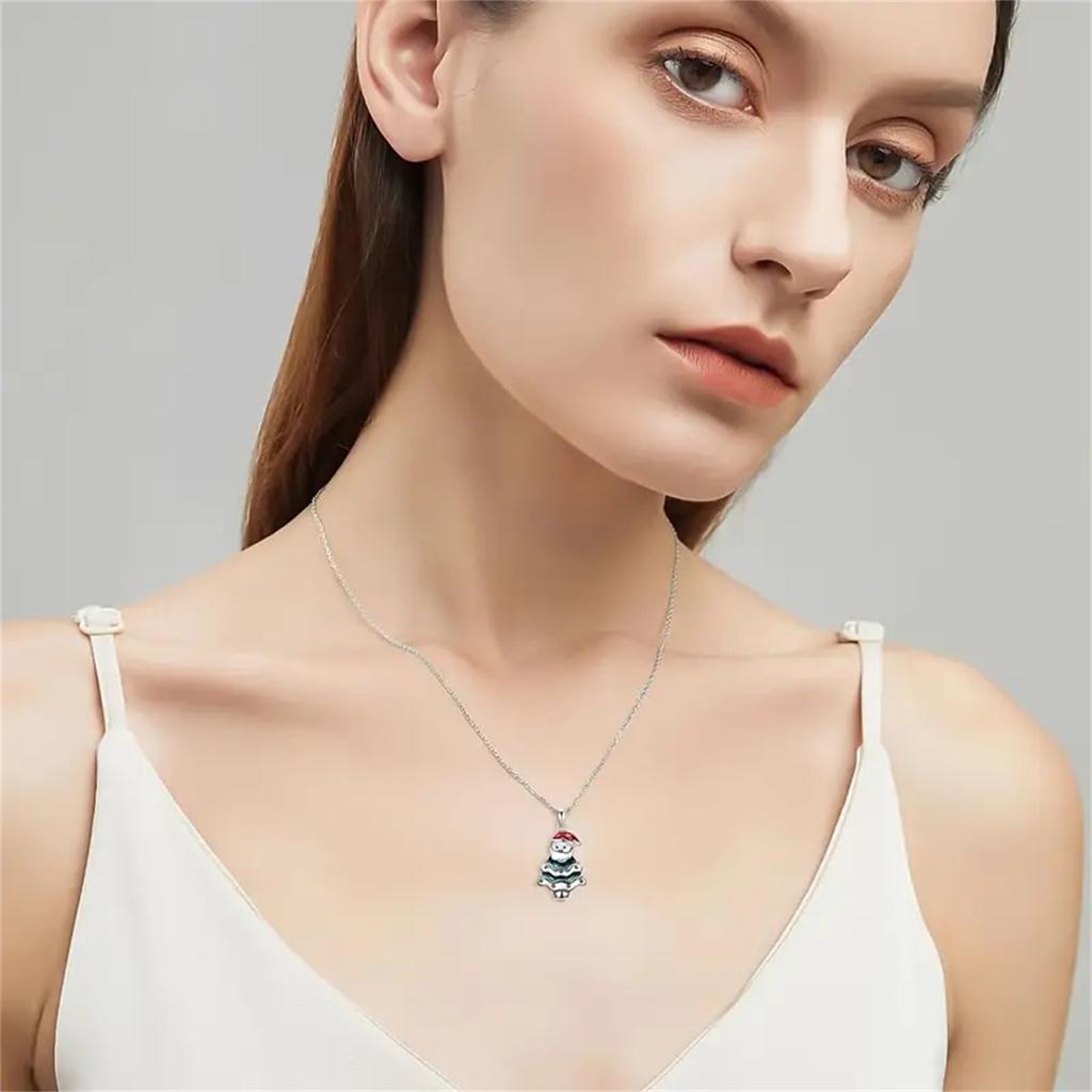 Funny And Humorous Santa Diamond Pendant, Fashionable And Creative Christmas Tree Holiday Necklace