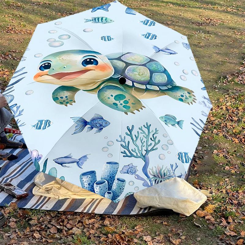 1PC Turtle Ocean Umbrella-8-Rib Reinforced, Automatic Open, Lightweight & Durable, Fashion Accessory for Outdoor, J0378