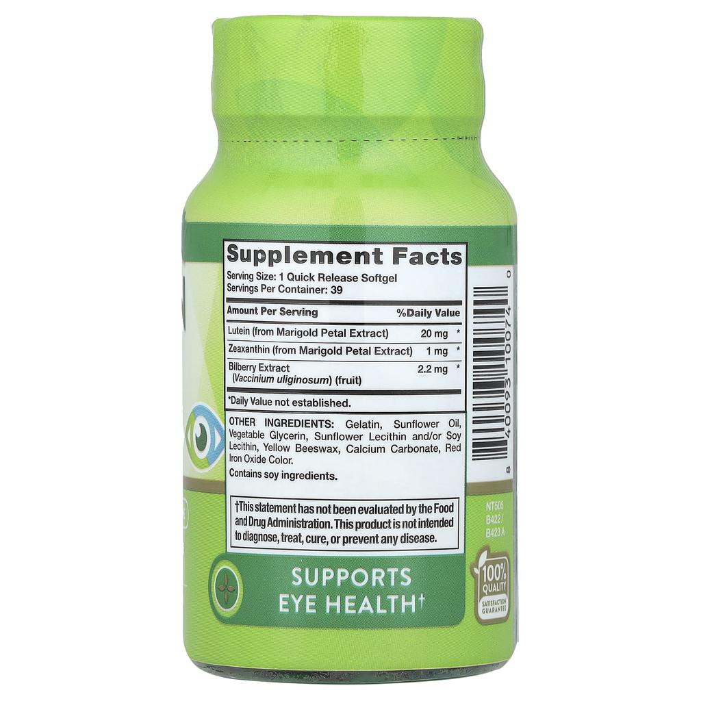 Nature'S Truth, with Lutein, Zeaxanthin & Bilberry, 39 Softgels
