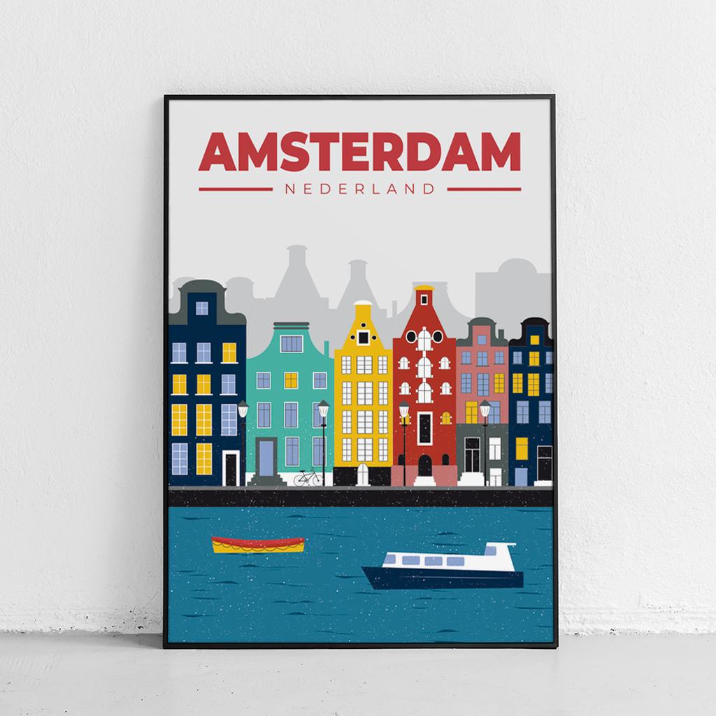 Plakat ilustracja mapa Amsterdam