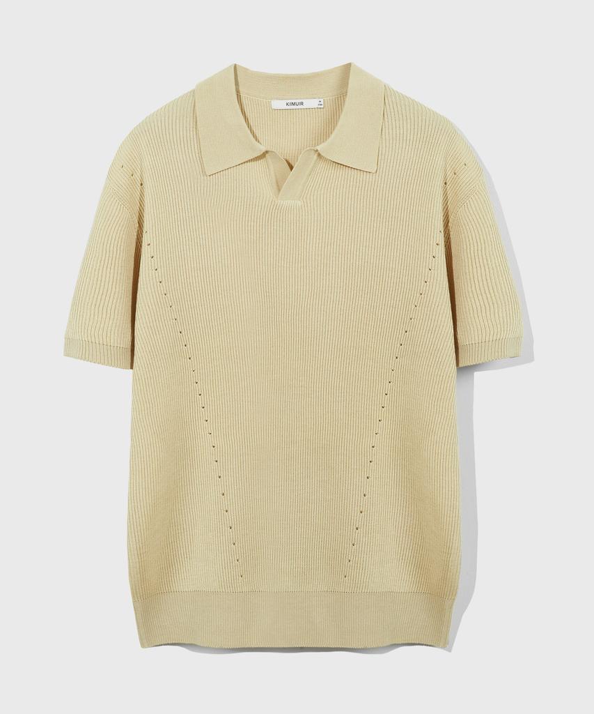 KIIMUIR Double-Layered Open Collar Half Knit_Butter