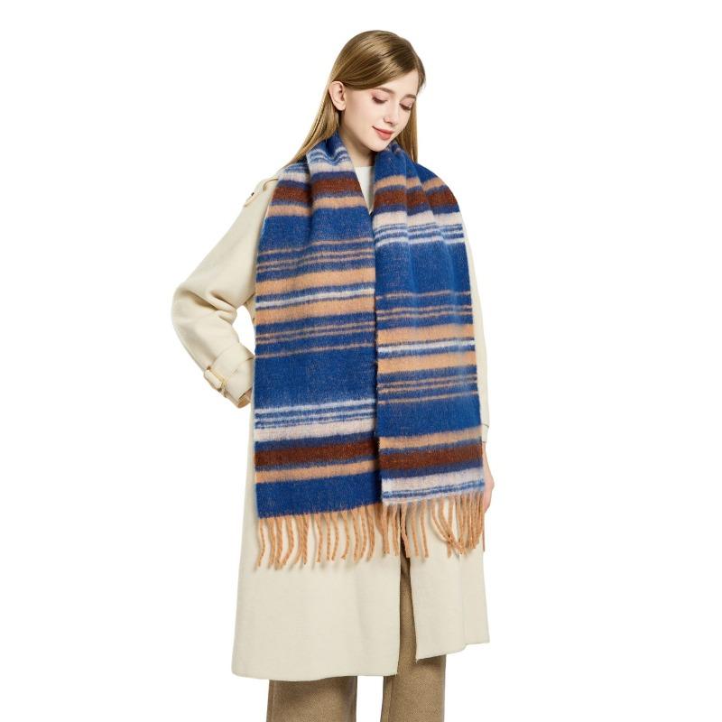 Dopamine imitation cashmere striped fringed high-end scarf women's autumn and winter warm thickened mohair scarf